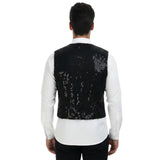 Mens Premium SEQUIN VEST Waistcoat Dance Costume Disco Sparkle Deluxe - Black - Side View