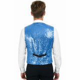Mens Sequin Vest Waistcoat Disco Sparkle Costume Dance Party - Light Blue - Side View