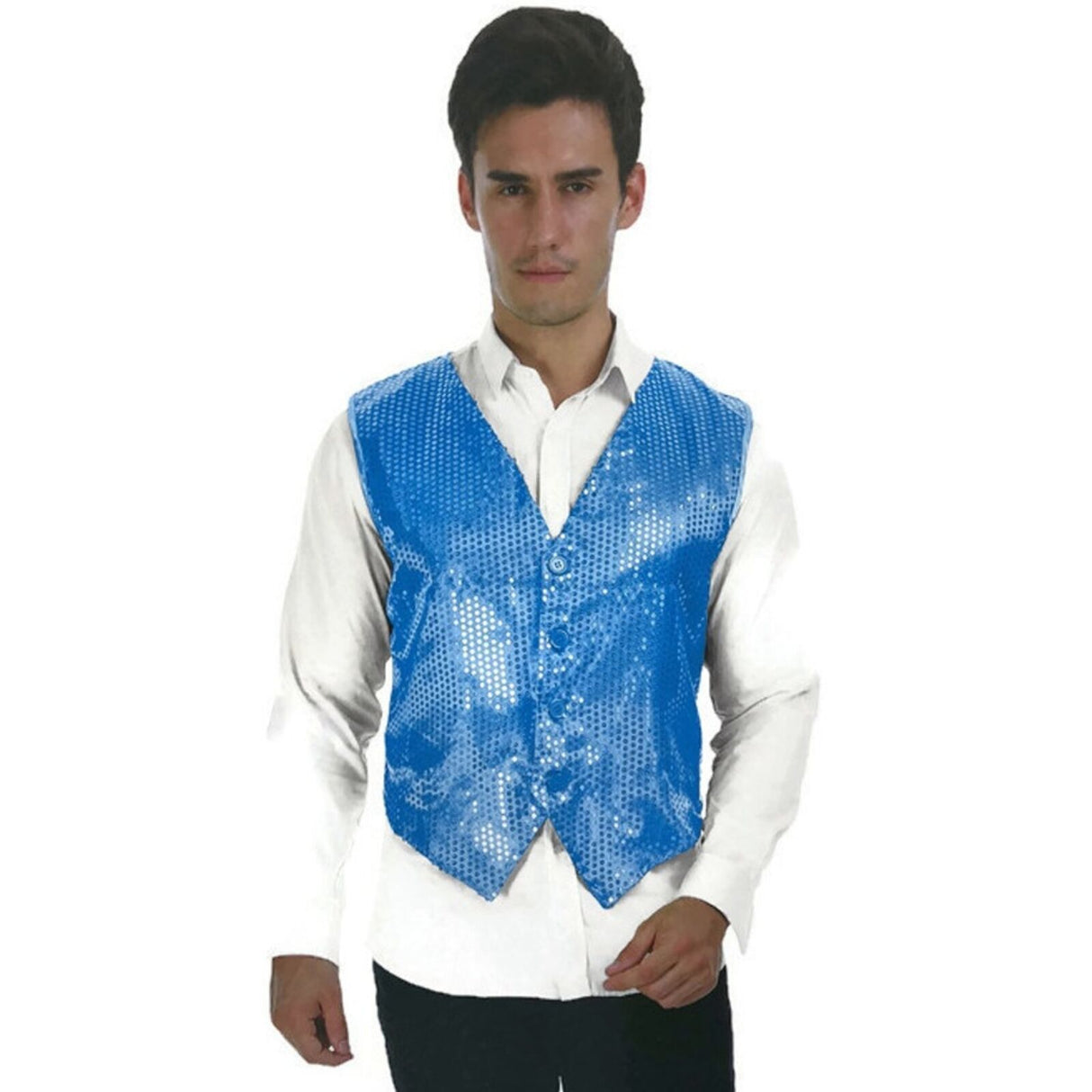 Mens Sequin Vest Waistcoat Disco Sparkle Costume Dance Party - Light Blue