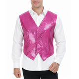 Mens Sequin Vest Waistcoat Disco Sparkle Costume Dance Party One Size - Pink - Front View