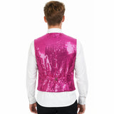 Mens Sequin Vest Waistcoat Disco Sparkle Costume Dance Party One Size - Pink - Side View
