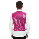 Mens Sequin Vest Waistcoat Disco Sparkle Costume Dance Party One Size - Pink - 45-Degree Angle