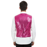 Mens Premium SEQUIN VEST Waistcoat Dance Costume Disco Sparkle Deluxe - Pink - Side View
