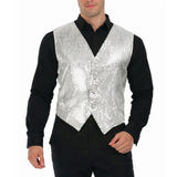 Mens Sequin Vest Waistcoat Disco Sparkle Costume Dance Party One Size - Silver - Front View