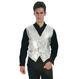 Mens Sequin Vest Waistcoat Disco Sparkle Costume Dance Party One Size - Silver - Top-Down View