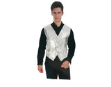 Mens Premium SEQUIN VEST Waistcoat Dance Costume Disco Sparkle Deluxe - Silver - Front View
