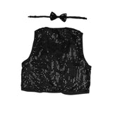 Kids Sparkly Sequin Bow Tie and Vest Costume Set for 80s Themed Parties - Black - Side View