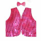 Sparkling Hot Pink Sequin Vest and Bow Tie Costume for Kids - 80s Party Dress-Up - Front View