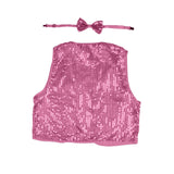 Light Pink Kids Sequin Bow Tie and Vest Costume Set for 80s Themed Dress Up Party