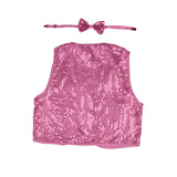 Light Pink Kids Sequin Bow Tie and Vest Costume Set for 80s Themed Dress Up Party - Side View