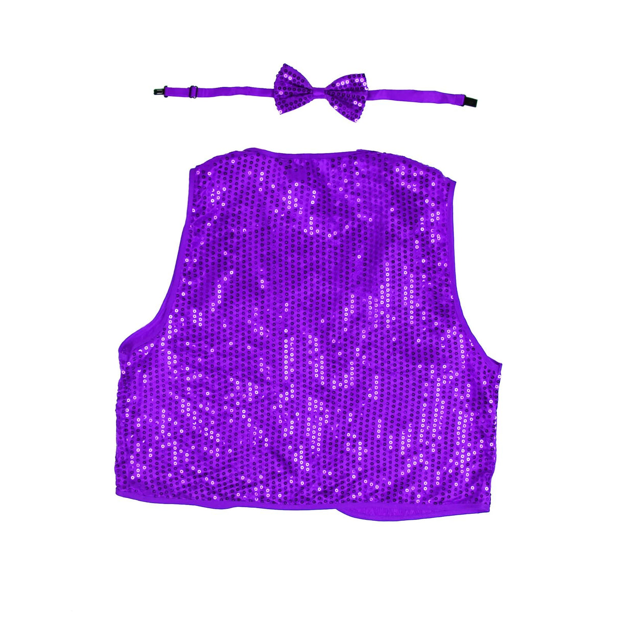 Kids Sparkly Sequin Vest and Bow Tie Costume Set for 80s Themed Dress Up - Purple