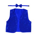 Kids Sparkling Bow Tie and Vest Costume Set for 80s Themed Parties - Blue Sequin Design