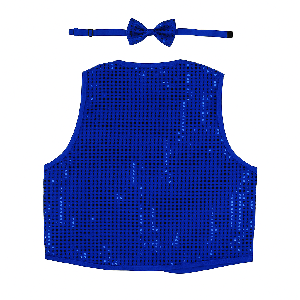 Kids Sparkling Bow Tie and Vest Costume Set for 80s Themed Parties - Blue Sequin Design