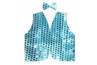 Sky Blue Kids Sequin Vest and Bow Tie Costume for 80s Themed Dress Up Parties