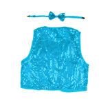 Sky Blue Kids Sequin Vest and Bow Tie Costume for 80s Themed Dress Up Parties - Side View