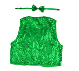 Kids Glittering Bow Tie and Vest Costume Set for 80s-Themed Parties - Green - Side View