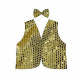Kids Sparkling Sequin Bow Tie and Vest Costume Set for 80s Themed Dress Up - Gold/Yellow - Front View