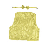 Kids Sparkling Sequin Bow Tie and Vest Costume Set for 80s Themed Dress Up - Gold/Yellow - Side View