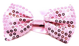 GLITTER SEQUIN BOW TIE Costume Fancy Dress Dance Fancy Shiny Party Bowtie - Light Pink - Front View