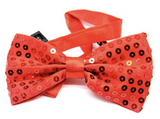 GLITTER SEQUIN BOW TIE Costume Fancy Dress Dance Fancy Shiny Party Bowtie - Red - Front View