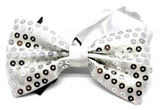 GLITTER SEQUIN BOW TIE Costume Fancy Dress Dance Fancy Shiny Party Bowtie - Silver - Front View