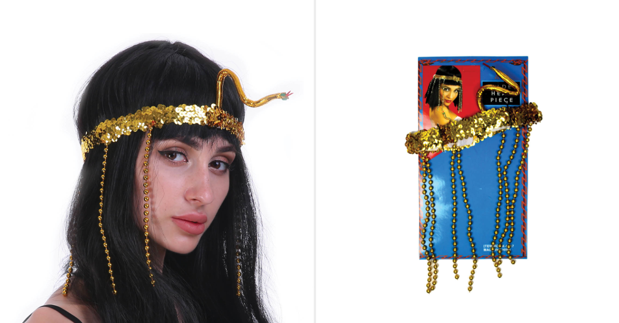 Glamorous Cleopatra Sequin Headband with Beaded Snake Accent for Themed Parties