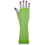 FISHNET GLOVES Fingerless Elbow Length 70s 80s Womens Costume Party Dance - Fluro Green - One Size - Front View