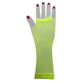 FISHNET GLOVES Fingerless Elbow Length 70s 80s Womens Costume Party Dance - Fluro Yellow - One Size - Front View