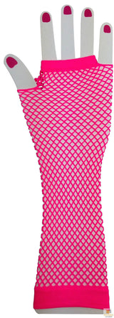 FISHNET GLOVES Fingerless Elbow Length 70s 80s Womens Costume Party Dance - Hot Pink - One Size - Front View