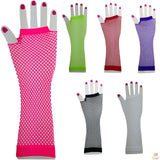 FISHNET GLOVES Fingerless Elbow Length 70s 80s Womens Costume Party Dance - Orange - One Size - Top-Down View