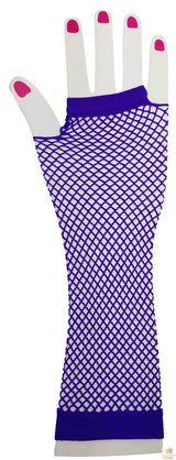 FISHNET GLOVES Fingerless Elbow Length 70s 80s Womens Costume Party Dance - Purple - One Size - Front View