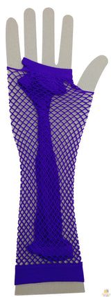 FISHNET GLOVES Fingerless Elbow Length 70s 80s Womens Costume Party Dance - Purple - One Size - Top-Down View