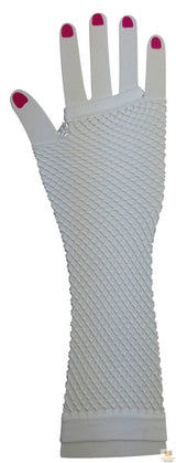 FISHNET GLOVES Fingerless Elbow Length 70s 80s Womens Costume Party Dance - White - One Size - Front View