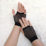 1 Pair Fishnet Gloves Fingerless Wrist Length 70s 80s Costume Party Dance - Black - Side View