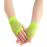 1 Pair Fishnet Gloves Fingerless Wrist Length Costume Party Dance - Fluro Yellow - Front View