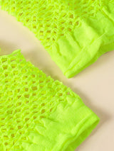 1 Pair Fishnet Gloves Fingerless Wrist Length Costume Party Dance - Fluro Yellow - Side View