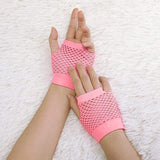 1 Pair Fishnet Gloves Fingerless Wrist Length 70s 80s Costume Party - Light Pink - Side View