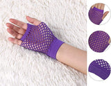 1 Pair Fishnet Gloves Fingerless Wrist Length 70s 80s Costume Party - Purple - 45-Degree Angle