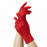 Ladies SHORT GLOVES Costume Party Wedding Bridal Fancy Dress Prom Stretchy - Red - One Size - Side View