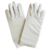 Ladies SHORT GLOVES Costume Party Wedding Bridal Fancy Dress Prom Stretchy - White - One Size - Front View
