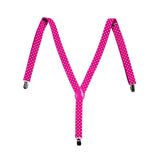 Mens Suspenders Braces Adjustable Strong Clip On Elastic Formal Wedding Slim - Pink with White Polka Dot - Front View