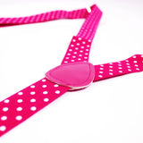 Mens Suspenders Braces Adjustable Strong Clip On Elastic Formal Wedding Slim - Pink with White Polka Dot - Side View