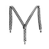Mens Adjustable Suspenders Braces in Black/White Checkered Pattern (Chequered) - Front View
