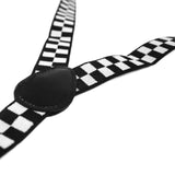 Mens Adjustable Suspenders Braces in Black/White Checkered Pattern (Chequered) - Side View