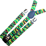 Army Camouflage Mens Suspenders Braces Adjustable Strong Clip On Camo - Front View