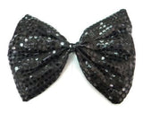 LARGE BOW TIE Sequin Polka Dots Bowtie Big King Size Party  Costume - Black - Front View