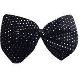 LARGE BOW TIE Sequin Polka Dots Bowtie Big King Size Party  Costume - Black (with silver polka dots) - Front View