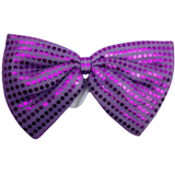 LARGE BOW TIE Sequin Polka Dots Bowtie Big King Size Party  Costume - Purple - Front View