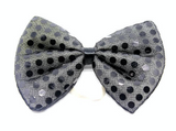 SEQUIN BOW TIE Polka Dots Bowtie Party Unisex Costume  13cm x 9cm Clown - Black - Front View