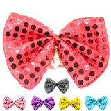 SEQUIN BOW TIE Polka Dots Bowtie Party Unisex Costume  13cm x 9cm Clown - Green - Top-Down View